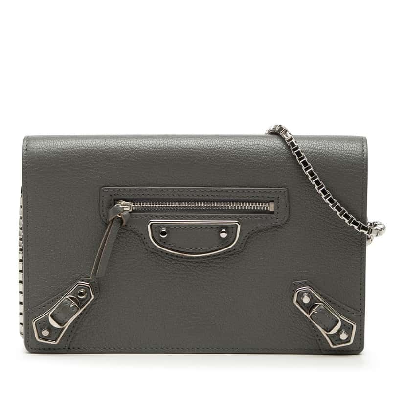 Balenciaga Chevre Motocross Metallic Edge Wallet on Chain
