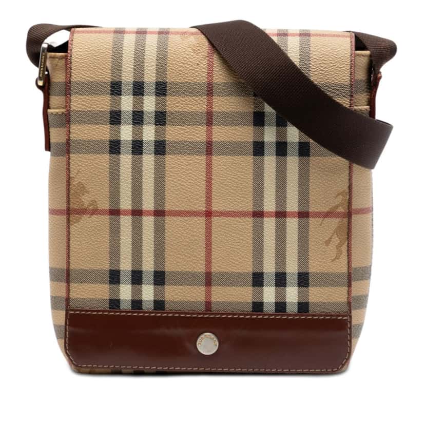 Burberry Haymarket Check Coated Canvas Flap Crossbody Beige Very good condition - Front View