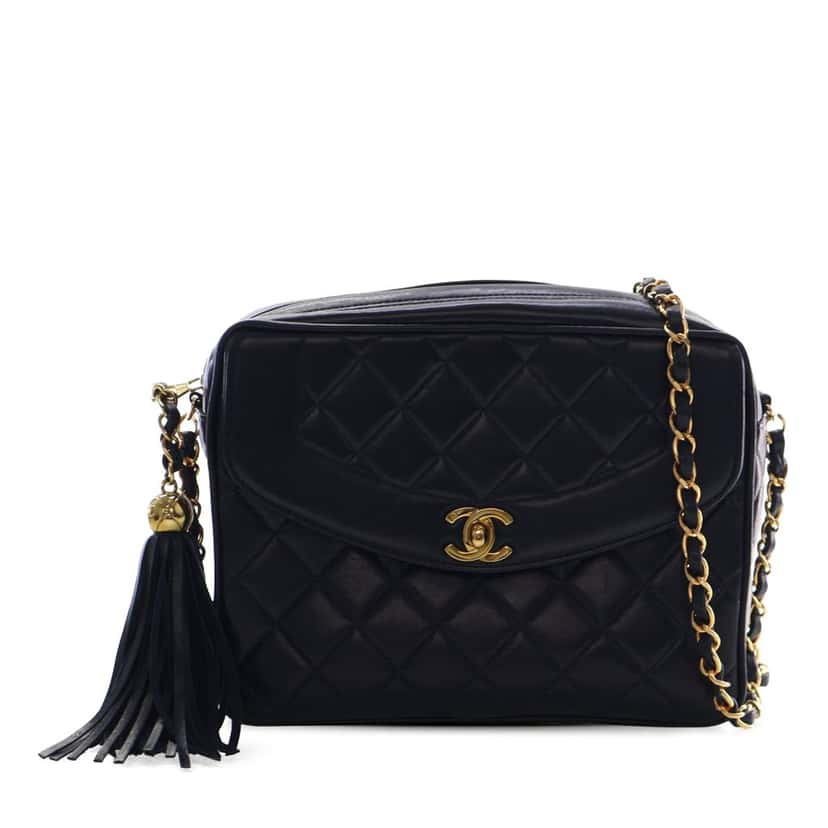 Chanel Small Quilted Lambskin Diana Tassel Camera Bag Blue Leather Very good condition - Front View