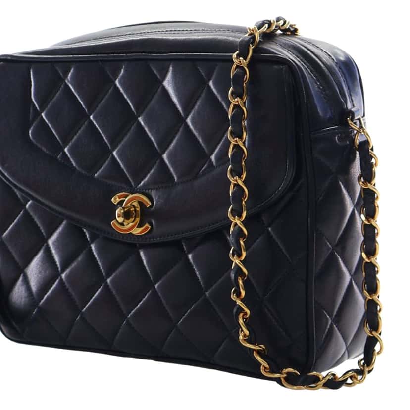 Chanel Small Quilted Lambskin Diana Tassel Camera Bag Blue Leather Very good condition - Box View