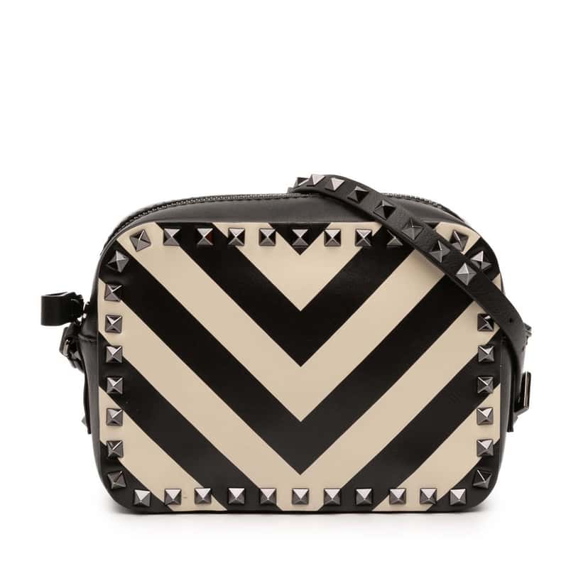 Valentino Leather Chevron Print Rockstud Camera Bag Black Leather Very good condition - Front View