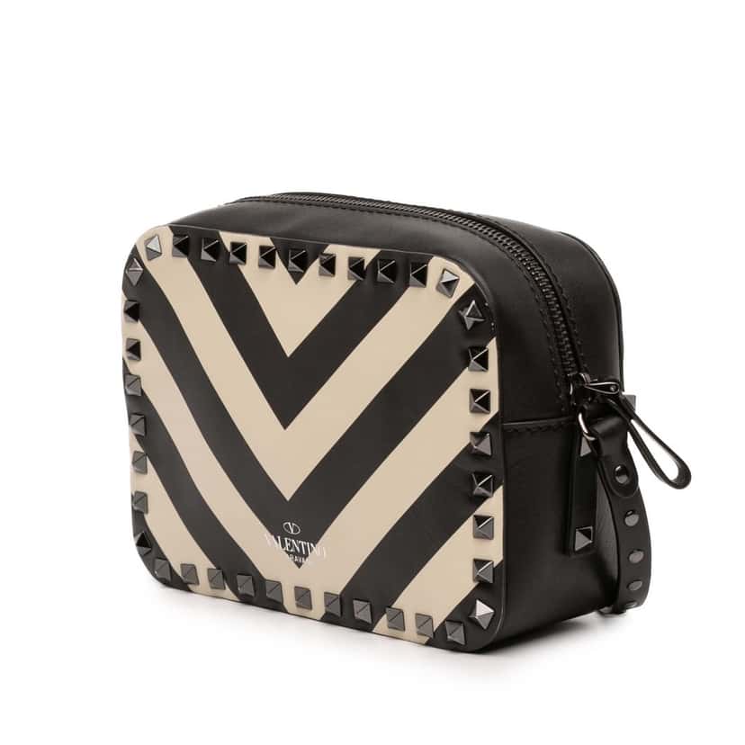 Valentino Leather Chevron Print Rockstud Camera Bag Black Leather Very good condition - Back View