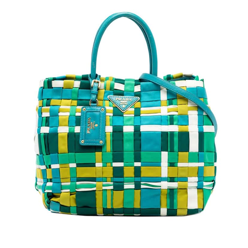 Prada Woven Tessuto Shopping Tote Blue Very good condition - Front View