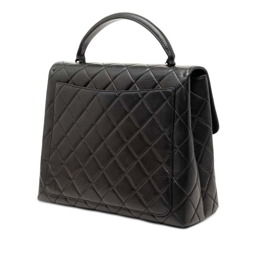 Chanel Quilted Lambskin Kelly Top Handle Bag Black Leather Very good condition - Back View