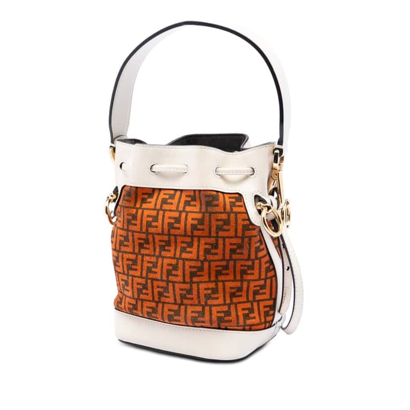 Fendi Mini Zucca Suede Mon Tresor Bucket Bag Orange Leather Very good condition - Back View