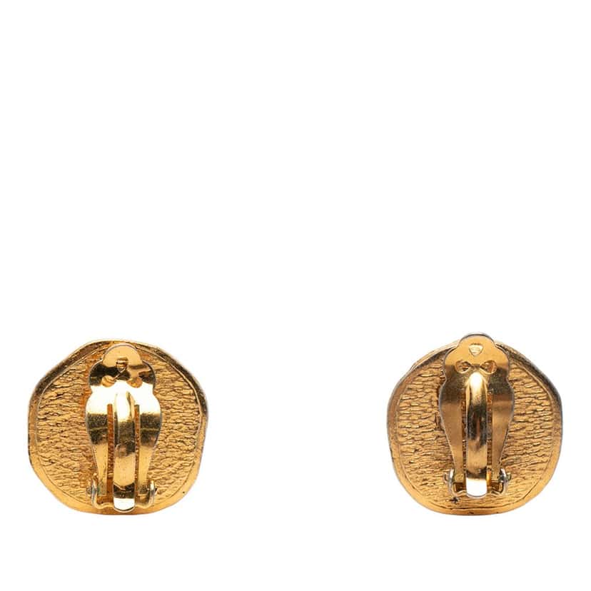 Chanel Gold Plated Archer Medallion Clip On Earrings Gold Metal Very good condition - Back View