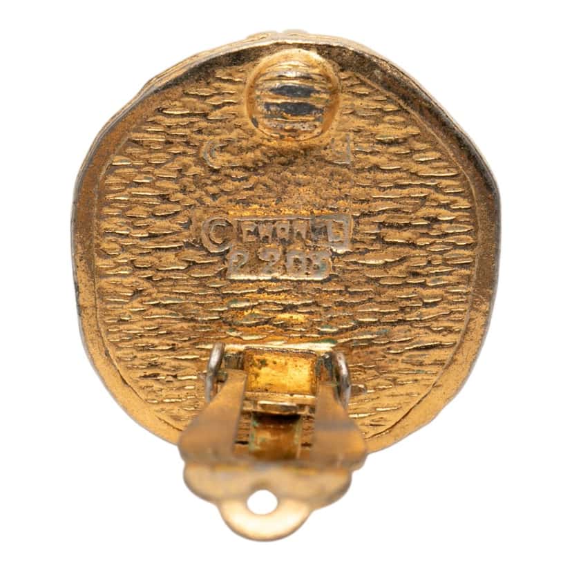 Chanel Gold Plated Archer Medallion Clip On Earrings Gold Metal Very good condition - Inside View