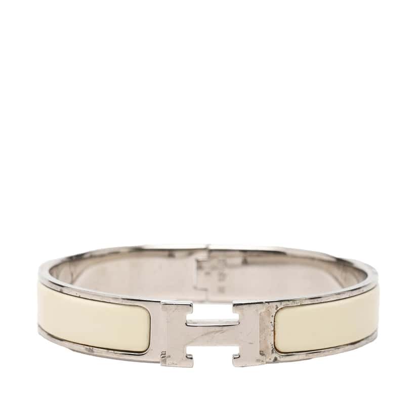 Hermès Narrow Enamel Clic H Bracelet PM White Very good condition - Front View