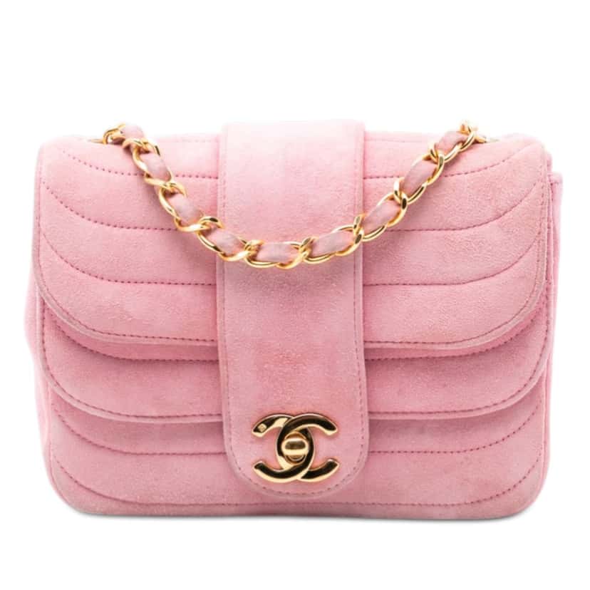 Chanel Mini Square CC Horizontal Quilted Suede Double Flap Pink Leather Very good condition - Front View