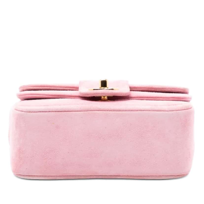 Chanel Mini Square CC Horizontal Quilted Suede Double Flap Pink Leather Very good condition - Inside View