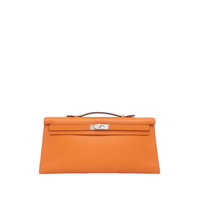 Hermès Swift Kelly Longue Pochette Orange Leather Very good condition - Front View