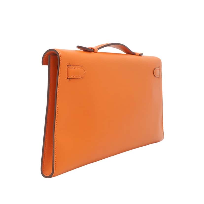 Hermès Swift Kelly Longue Pochette Orange Leather Very good condition - Back View