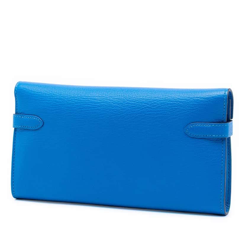 Hermès Chevre Mysore Kelly Longue Wallet Blue Leather Very good condition - Back View