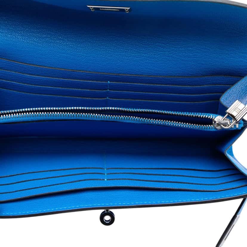 Hermès Chevre Mysore Kelly Longue Wallet Blue Leather Very good condition - Model View