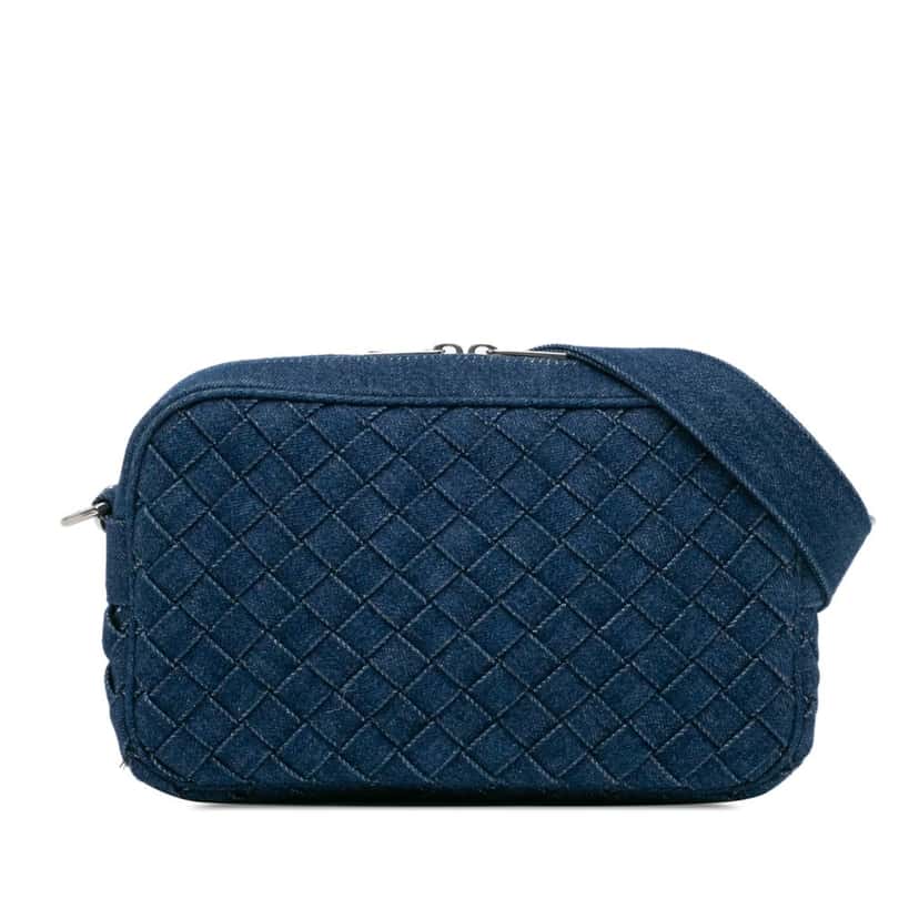 Bottega Veneta Small Denim Intreccio Camera Bag Blue Very good condition - Front View