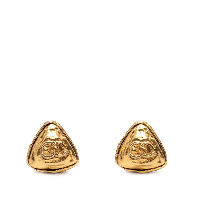 Chanel CC Gold Plated Triangle Clip On Earrings Gold Metal Very good condition - Front View