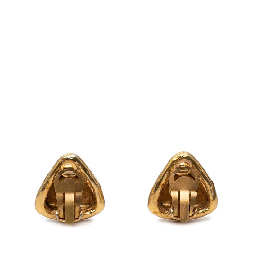 Chanel CC Gold Plated Triangle Clip On Earrings Gold Metal Very good condition - Back View