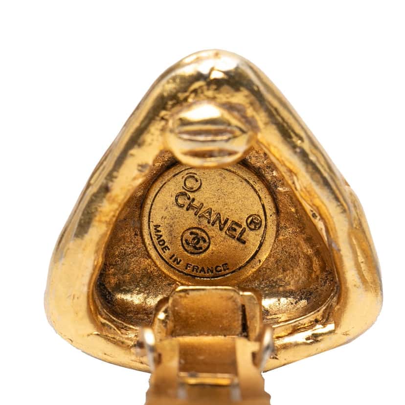 Chanel CC Gold Plated Triangle Clip On Earrings Gold Metal Very good condition - Inside View