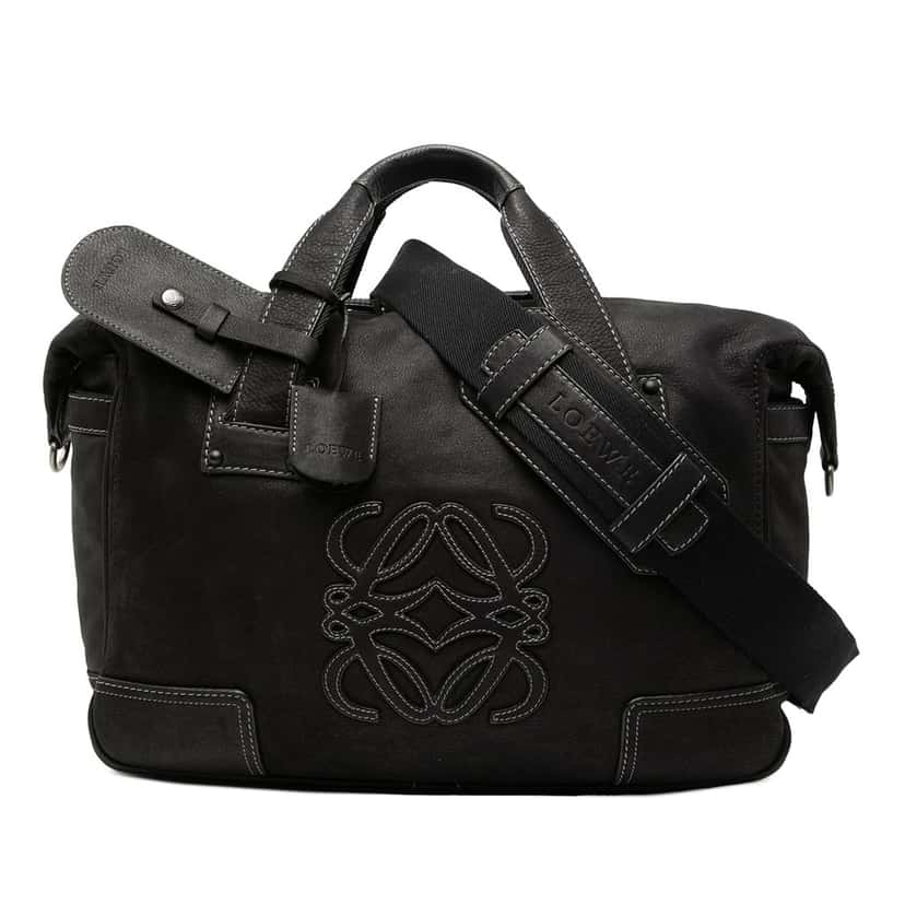 LOEWE Nubuck Anagram Satchel Black Leather Very good condition - Front View