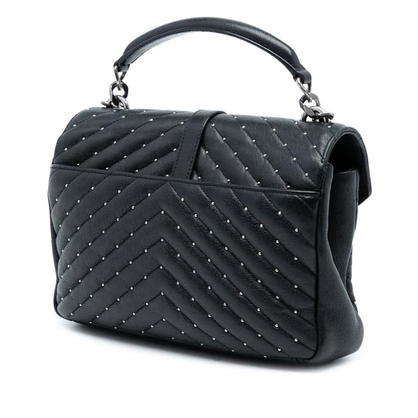 Saint Laurent Medium Quilted Chevron Studded Sheepskin College Satchel Black Leather Very good condition - Back View