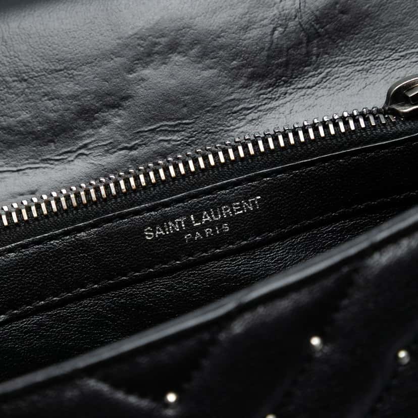Saint Laurent Medium Quilted Chevron Studded Sheepskin College Satchel Black Leather Very good condition - Box View