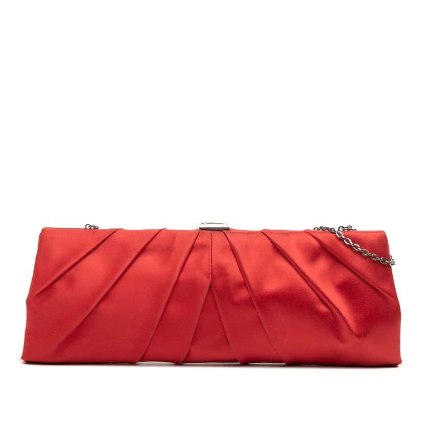 Valentino Satin Pleated Chain Evening Clutch Red Very good condition - Front View