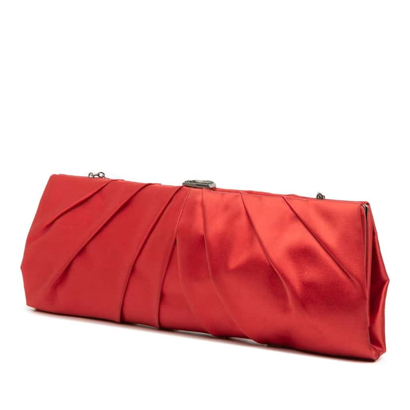 Valentino Satin Pleated Chain Evening Clutch Red Very good condition - Back View