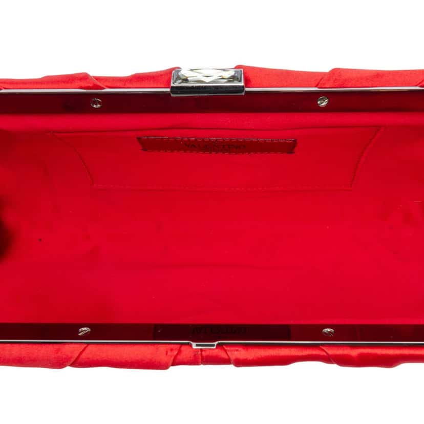Valentino Satin Pleated Chain Evening Clutch Red Very good condition - Model View