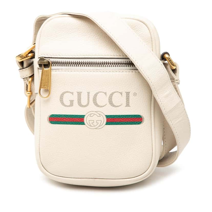 Gucci Mini Grained Calfskin Logo Crossbody White Leather Very good condition - Front View