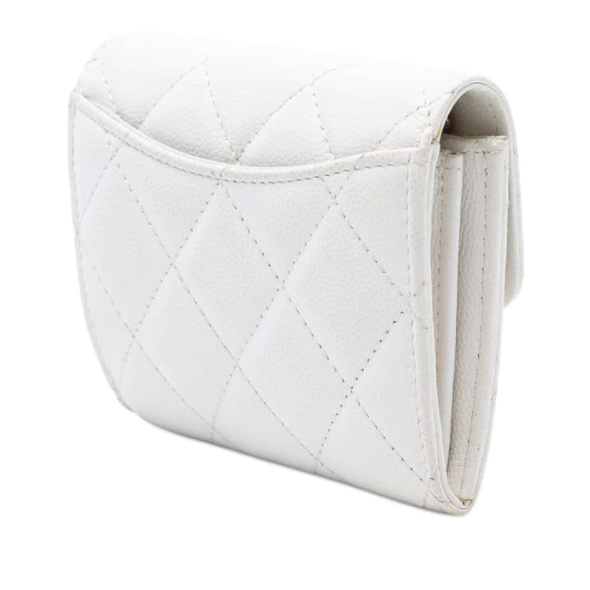 Chanel CC Quilted Caviar Flap Card Holder with Chain White Leather Very good condition - Back View