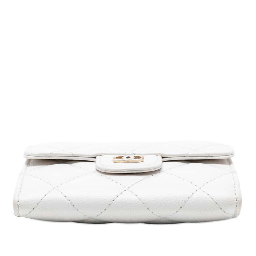 Chanel CC Quilted Caviar Flap Card Holder with Chain White Leather Very good condition - Inside View
