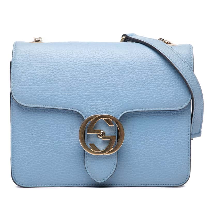 Gucci Small Dollar Calfskin Interlocking G Crossbody Blue Leather Very good condition - Front View