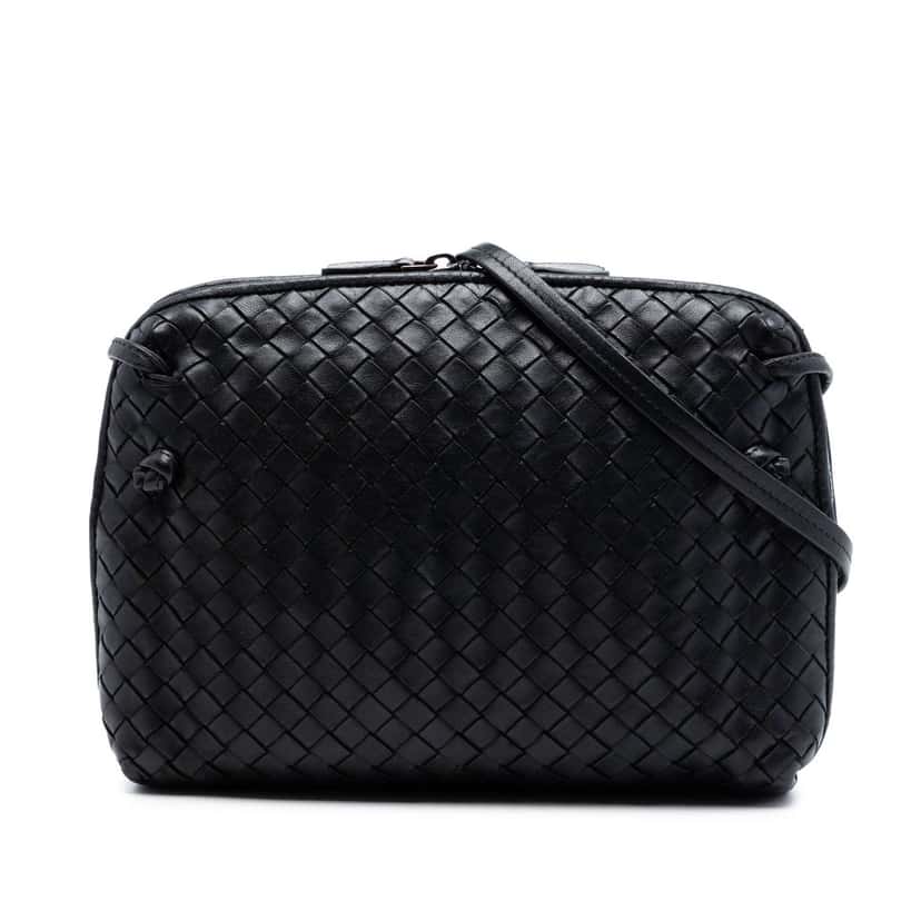 Bottega Veneta Nappa Intrecciato Nodini Crossbody Black Leather Very good condition - Front View