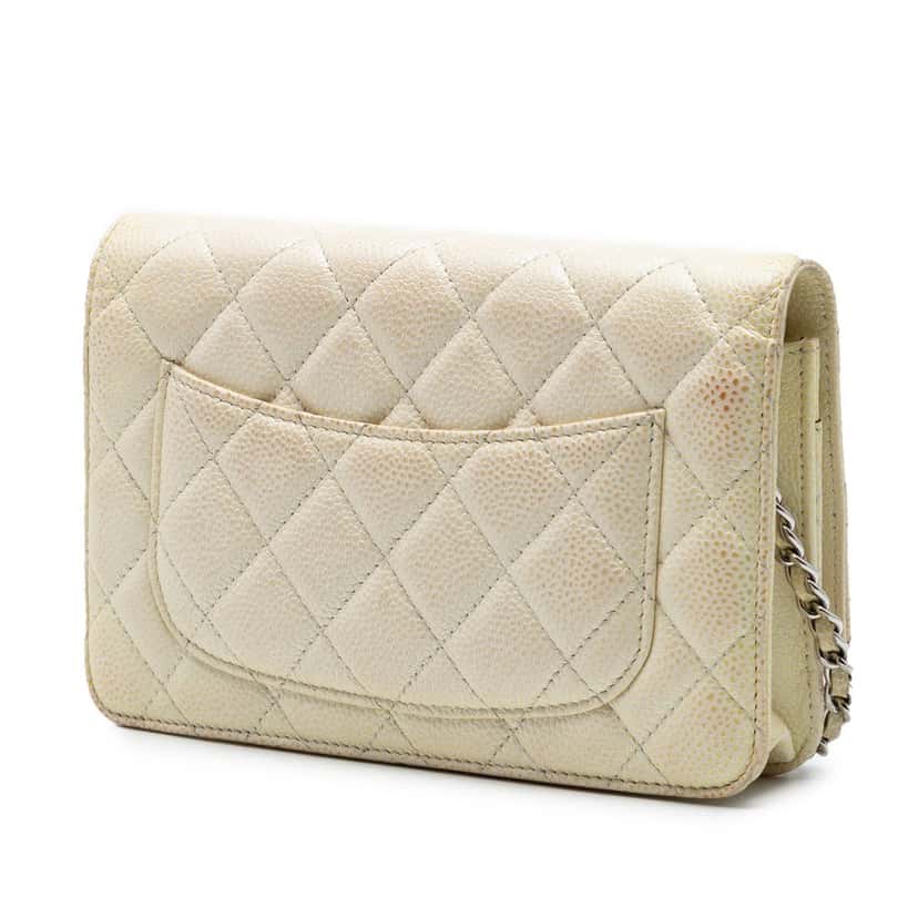 Chanel CC Quilted Caviar Wallet on Chain Yellow Leather Very good condition - Back View