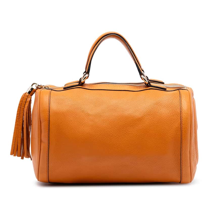 Gucci Medium Pebbled Calfskin Soho Boston Bag Orange Leather Very good condition - Front View