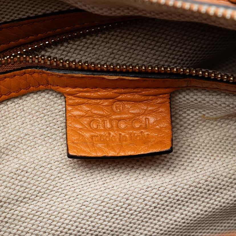 Gucci Medium Pebbled Calfskin Soho Boston Bag Orange Leather Very good condition - Box View