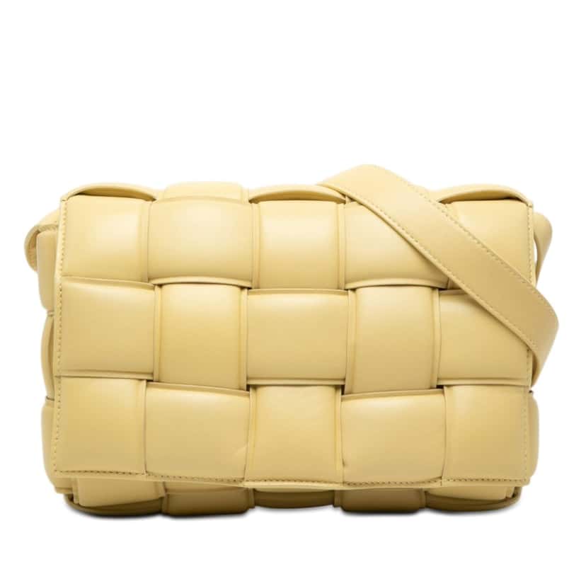 Bottega Veneta Nappa Intrecciato Padded Cassette Crossbody Yellow Leather Very good condition - Front View