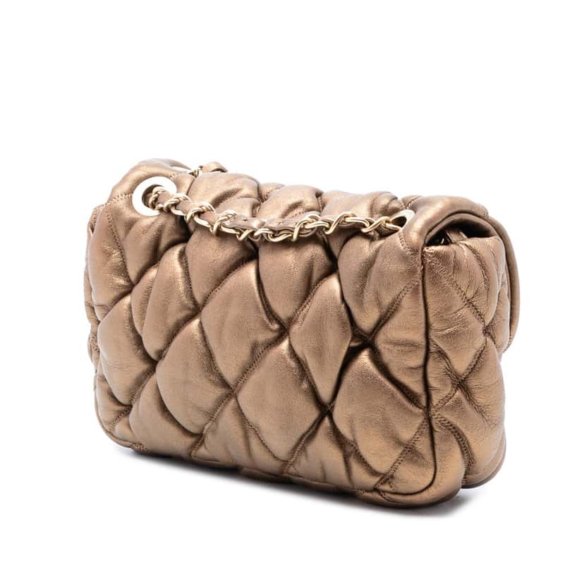 Chanel CC Lambskin Bubble Quilt Flap Brown Leather Very good condition - Back View