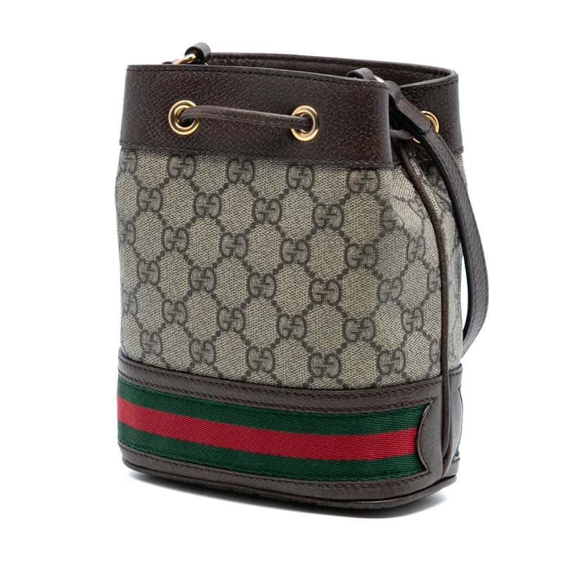 Gucci Mini GG Supreme Web Ophidia Bucket Bag Beige Very good condition - Back View