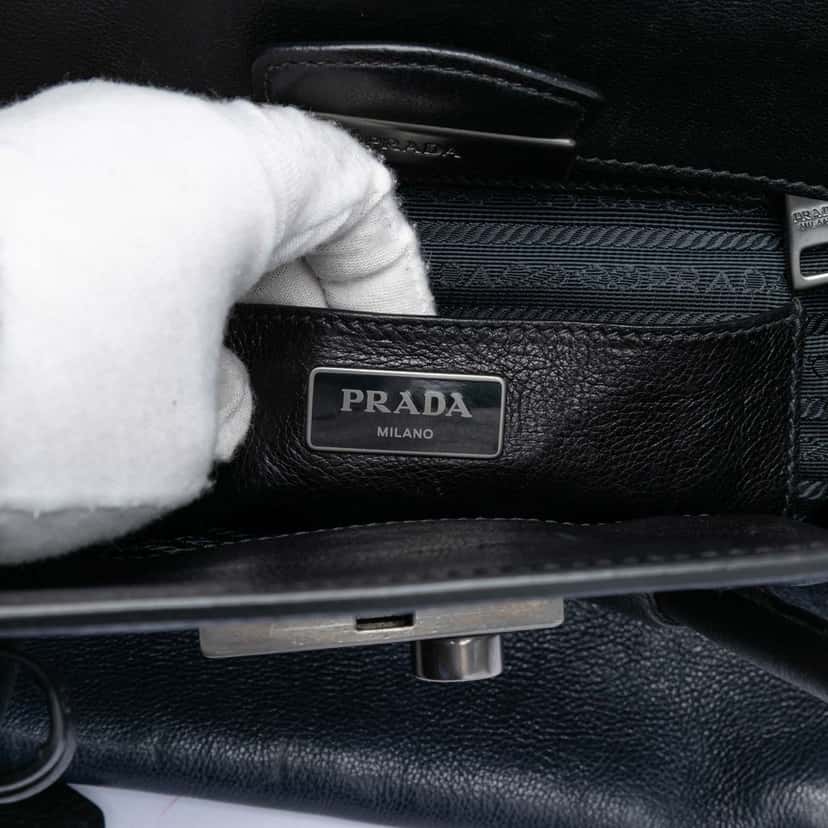 Prada Bicolor Glace Calf Sound Lock Satchel Blue Leather Very good condition - Box View