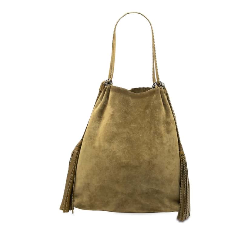 Bottega Veneta Suede Fringe Tassel Shoulder Bag Green Leather Very good condition - Front View