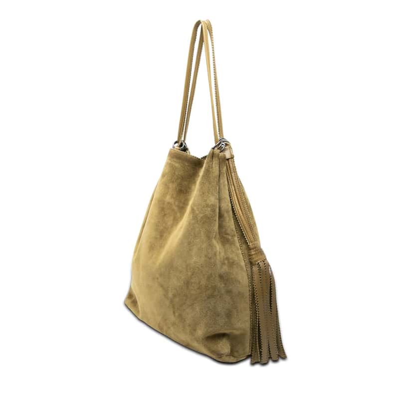 Bottega Veneta Suede Fringe Tassel Shoulder Bag Green Leather Very good condition - Back View