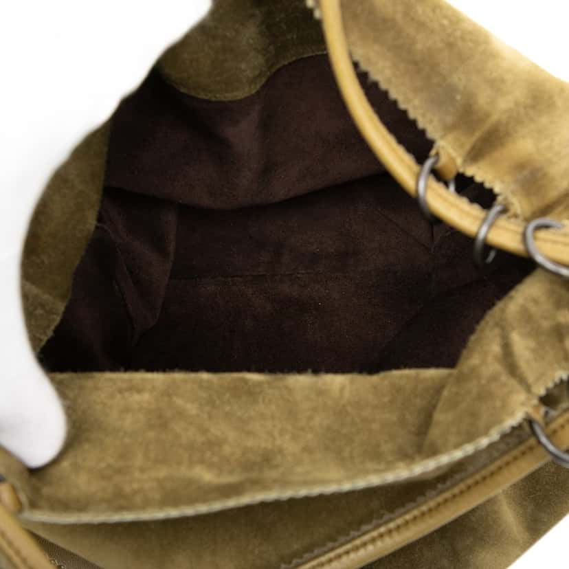Bottega Veneta Suede Fringe Tassel Shoulder Bag Green Leather Very good condition - Model View