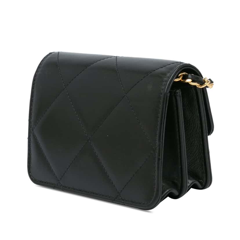 Chanel Quilted Calfskin Strass Card Holder On Chain Black Leather Very good condition - Back View
