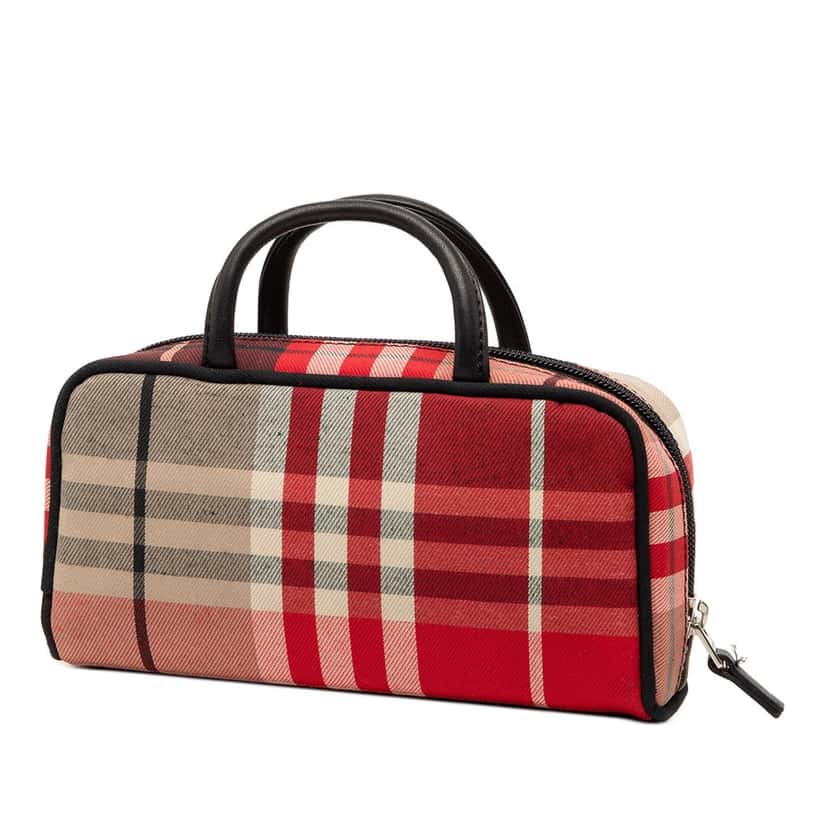 Burberry Plaid Canvas Handbag Red Very good condition - Back View