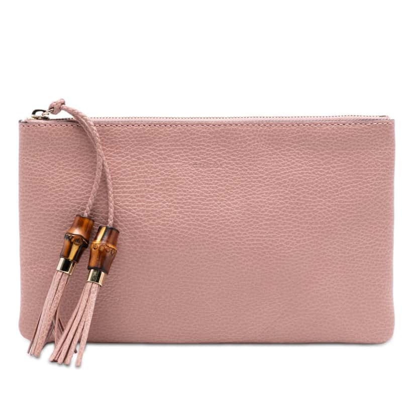 Gucci Calfskin Bamboo Clutch Pink Leather Very good condition - Front View
