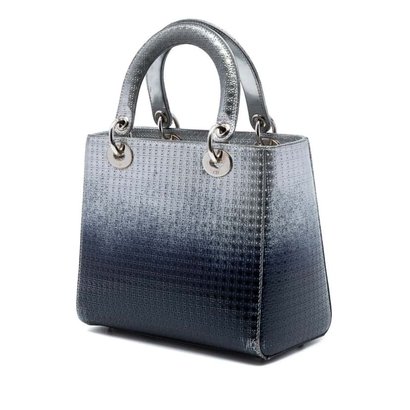 Dior Medium Ombre Metallic Patent Microcannage Lady Dior Silver Leather Very good condition - Back View