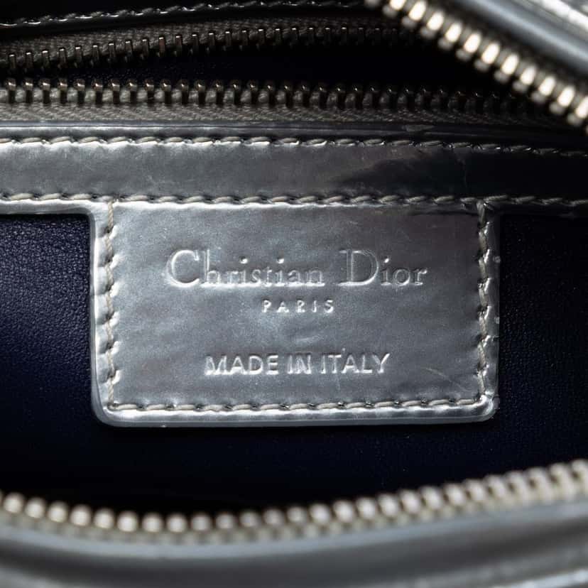 Dior Medium Ombre Metallic Patent Microcannage Lady Dior Silver Leather Very good condition - Box View