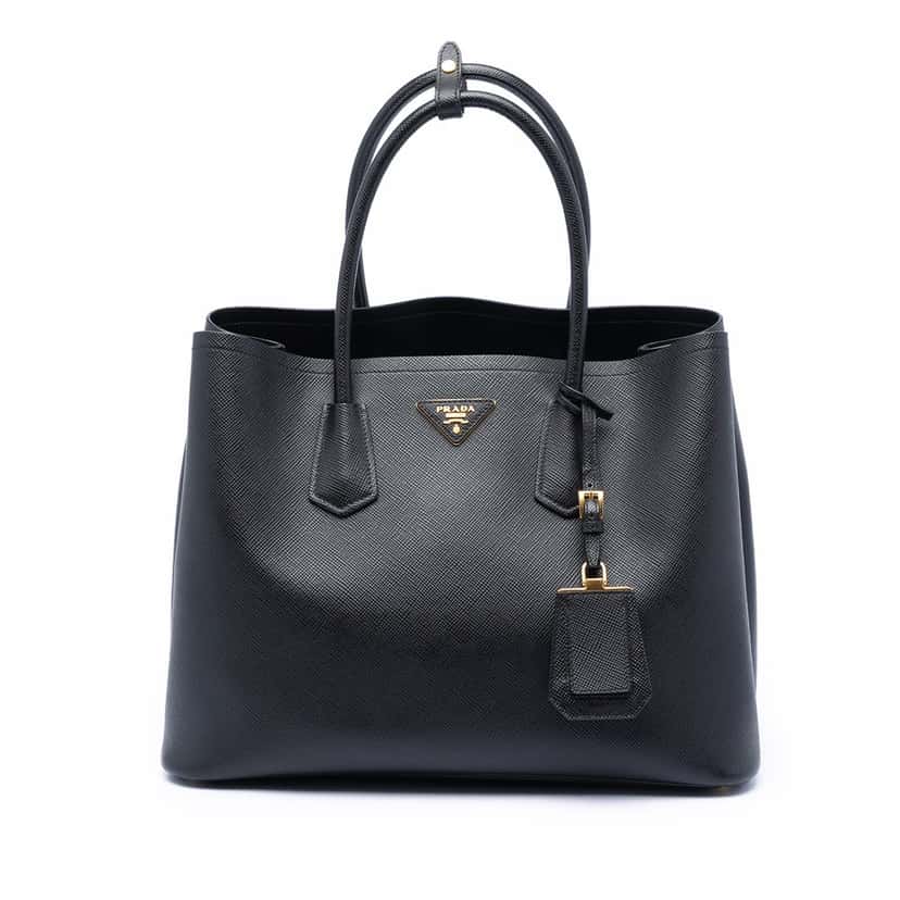 Prada Medium Saffiano Cuir Double Satchel Black Leather Very good condition - Front View