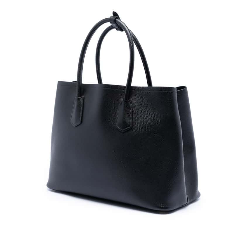 Prada Medium Saffiano Cuir Double Satchel Black Leather Very good condition - Back View